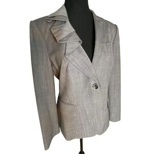 RACHEL ROY Grey Wool Blazer Jacket Asymmetrical Ruffle Collar Size 8